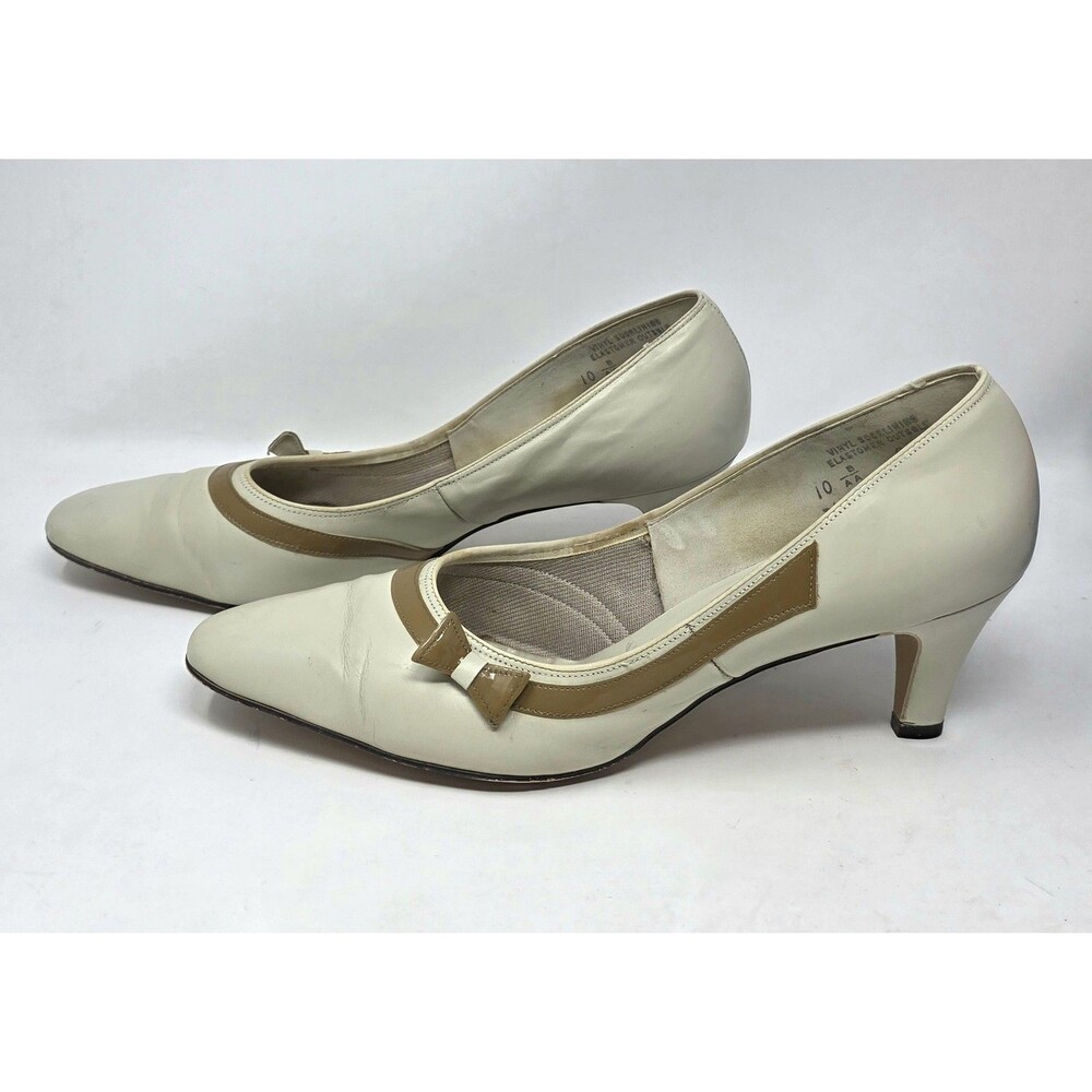 Fanfares Connie VTG 50s Mod Bandstand Bone Babydoll Bow Pumps, Box Size 10 B/AA - Picture 4 of 16